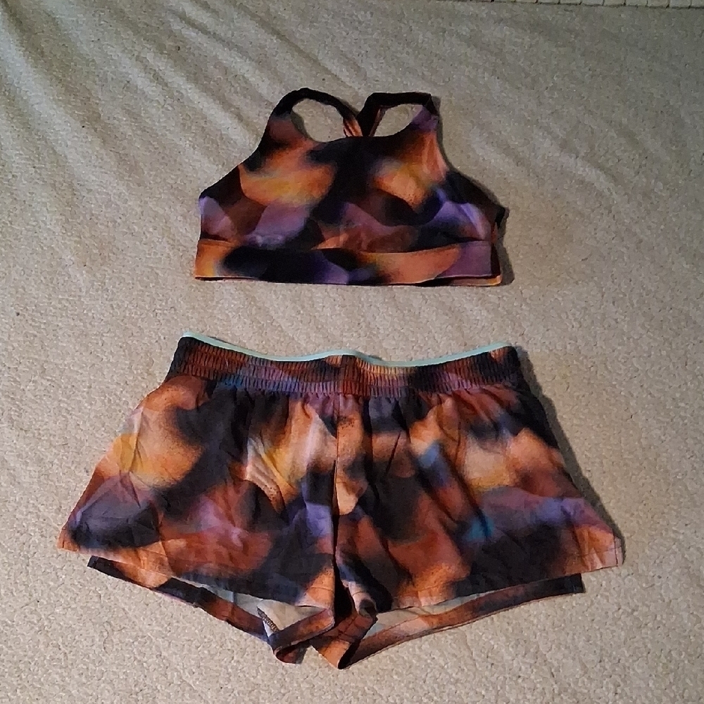 Fabletics Vibrant Multicolor Sports Bra and Shorts
